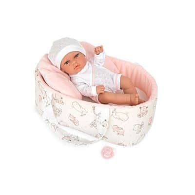 בובת תינוקת בעריסה ורוד לבן | Arias Doll