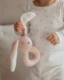 רעשן פעמון סרוג ארנב ורוד