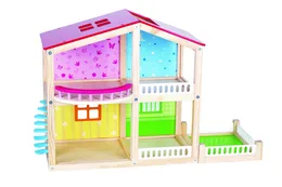 בית בובות עץ וילה עם מרפסת | Lelin