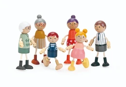 משפחה שמחה מעץ לבית בובות (6 דמויות)